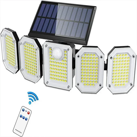 Lampara Solar para exteriores de 5 cabezales y control remoto